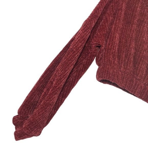 SPRING HAZE Burgundy Chenille Cropped Balloon Sleeve Sweater Top Size Small - Picture 5 of 12